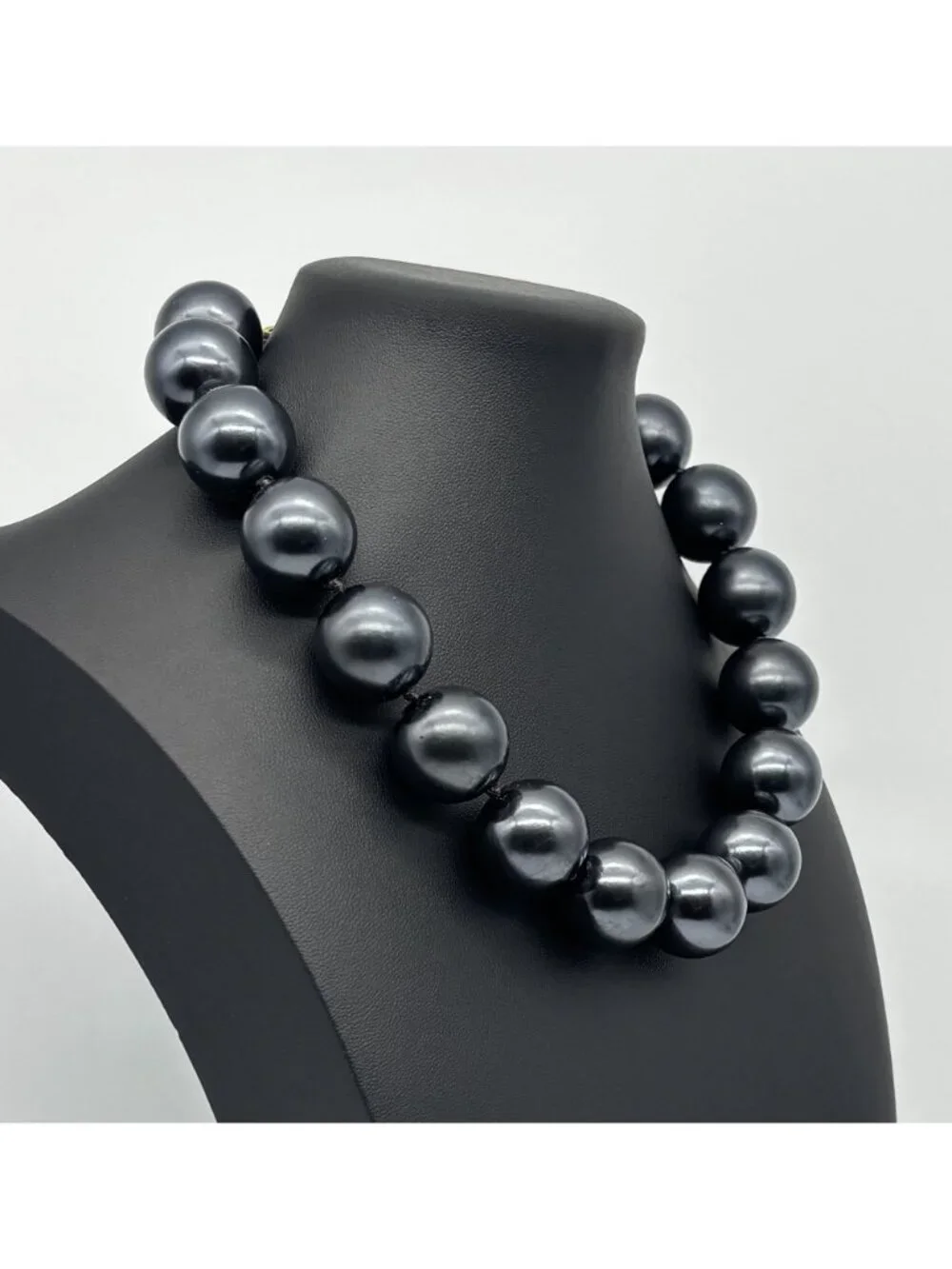 Vintage Monet Statement Necklace 20mm Black Lucite Beads Adjustable 1980s Signed